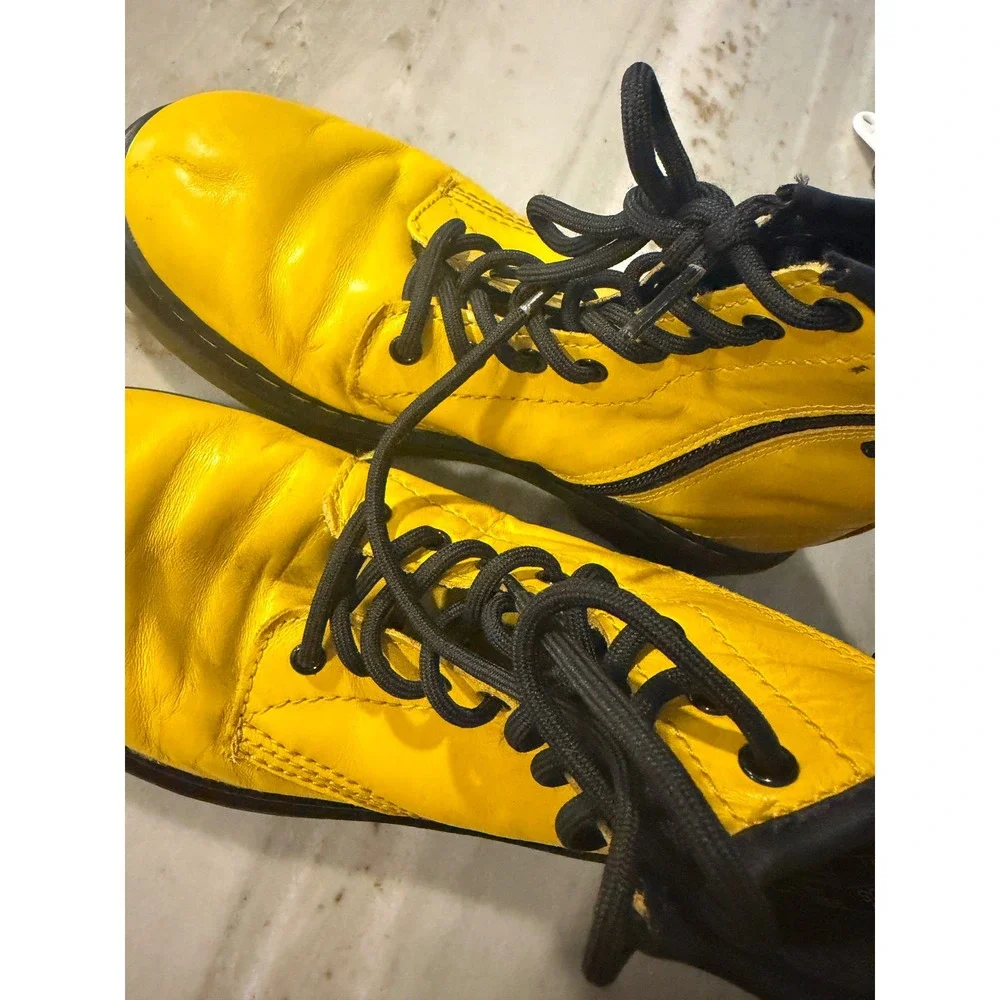 Dr. Martens 1460 J Youth Yellow Leather Side Zip Combat Boots Size 3 US